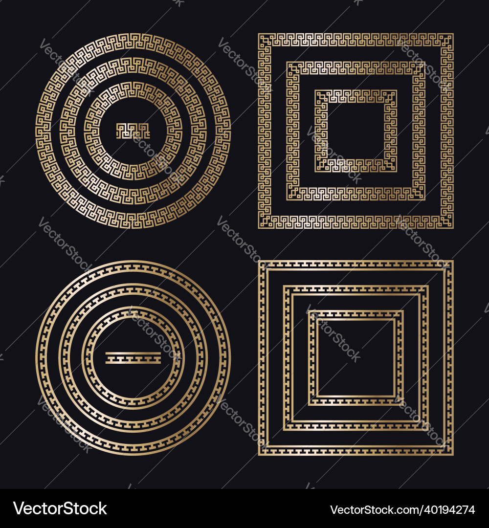 Greek gold frames on a black background Greek gold frames on a black background Vector Image