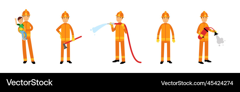 Man firefighter character in uniform with hose Man firefighter character in uniform with hose vector image