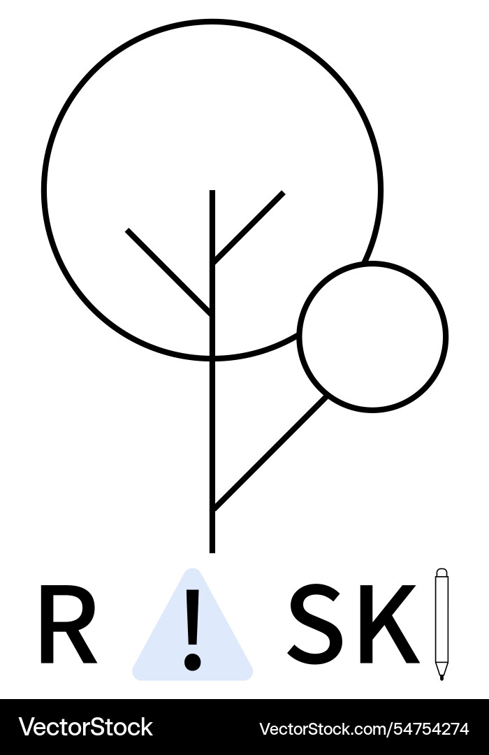 Minimalistic tree forms with risk warning sign Vector Image