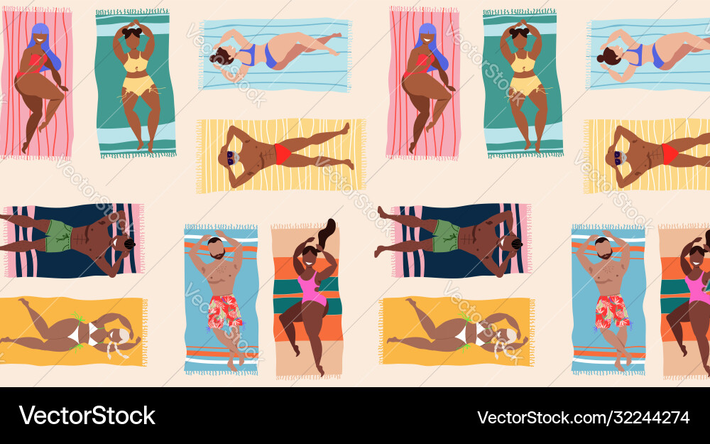 People laying on towels summer pattern People laying on towels summer pattern vector image