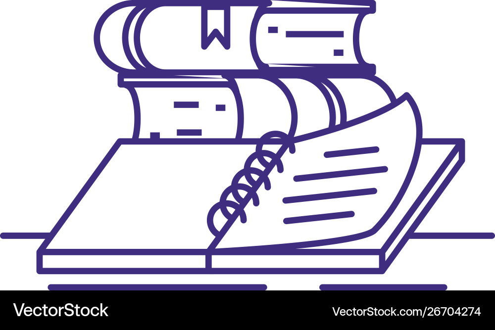 Pile books with notebook open Pile books with notebook open vector image
