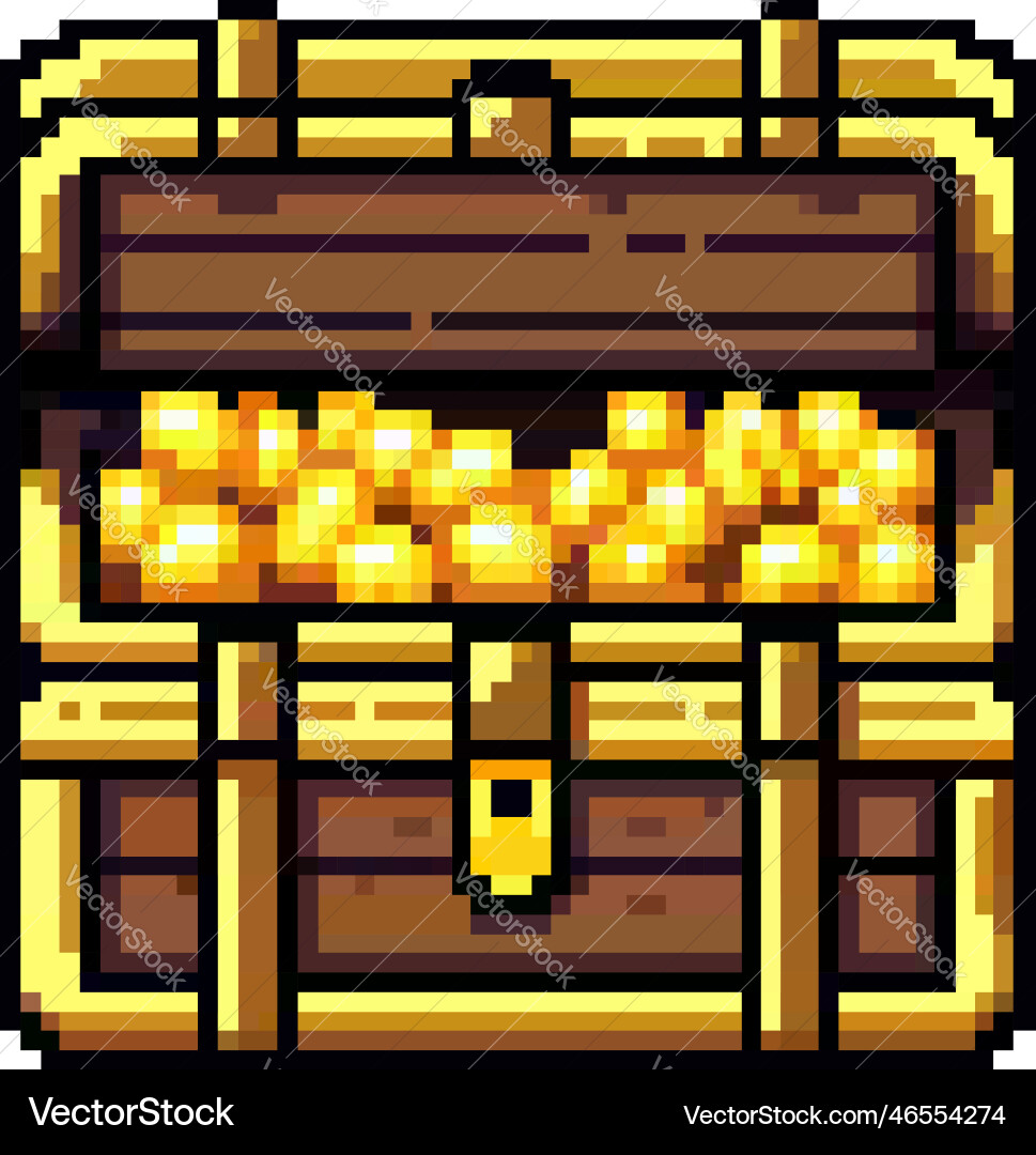 Pixel Treasure Chest with Coins – Royalty-Free Vector | VectorStock