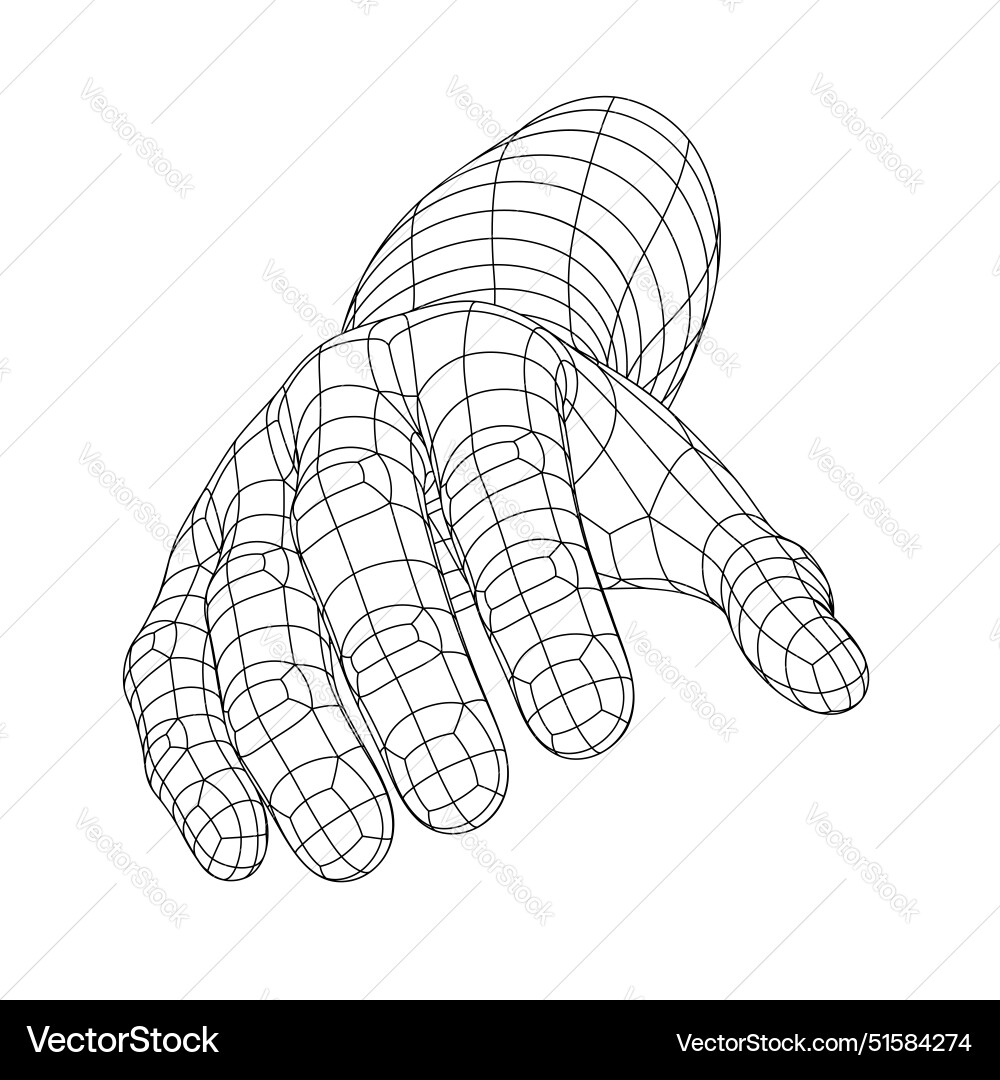 Polygon mesh or wireframe hand reaching to viewer Polygon mesh or wireframe hand reaching to viewer Vector Image