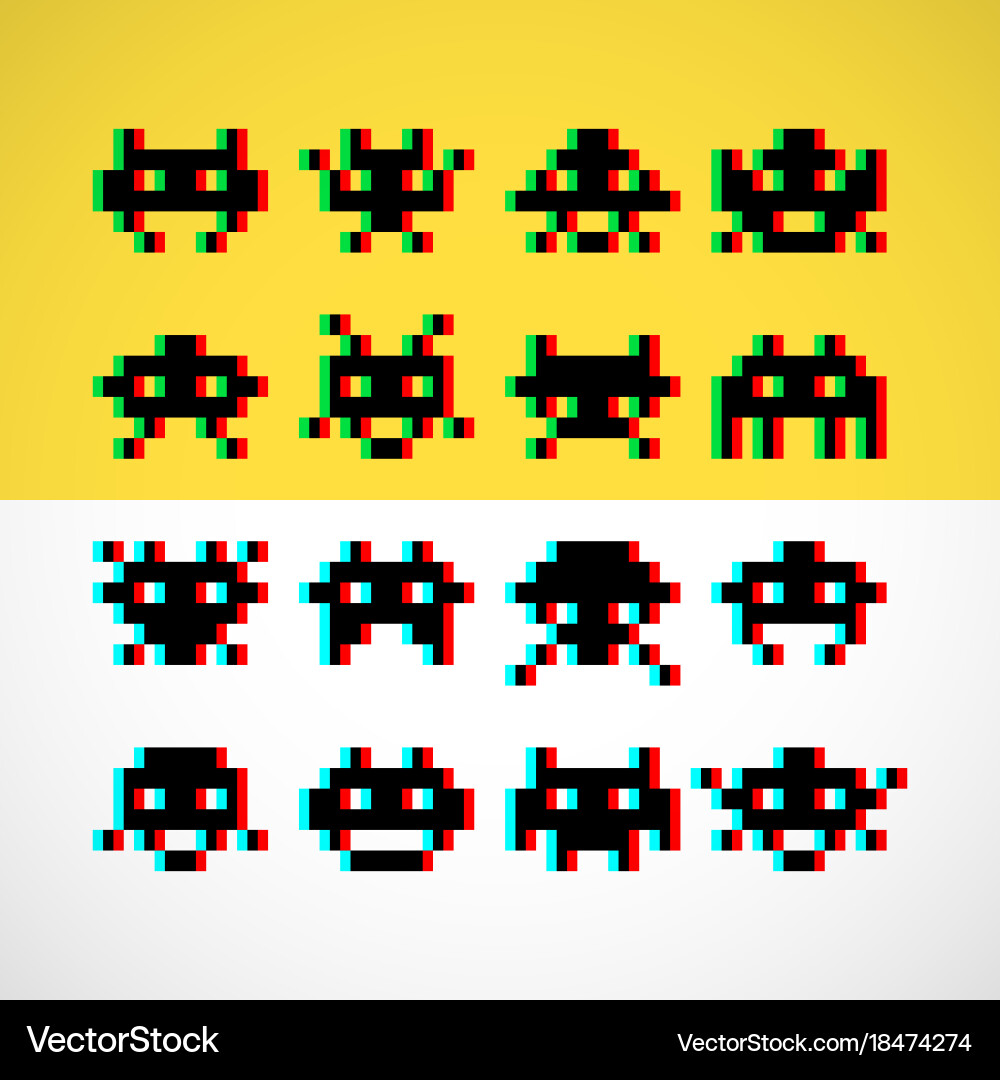 Retro Pixel Monsters - Distorted Screen vector image