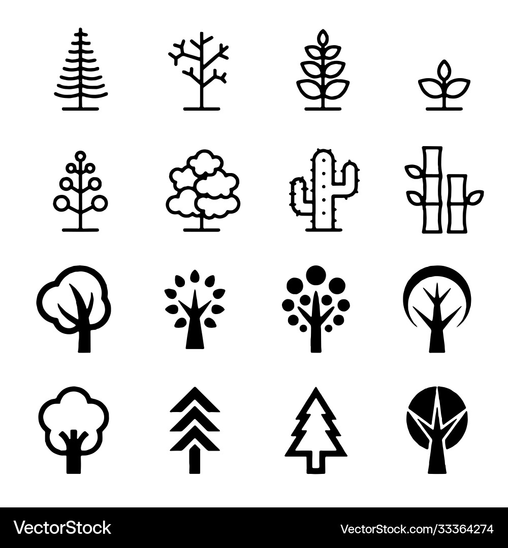 Tree icon set black and white color trees Tree icon set black and white color trees vector image