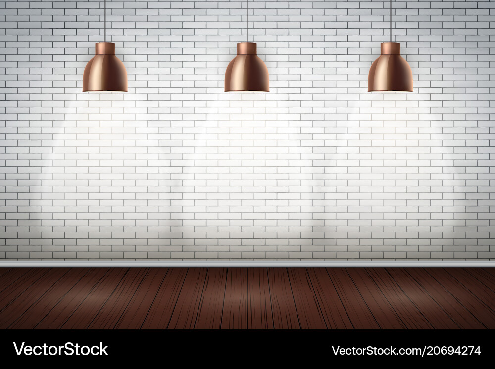 White brick wall room with vintage lamps White brick wall room with vintage lamps vector image