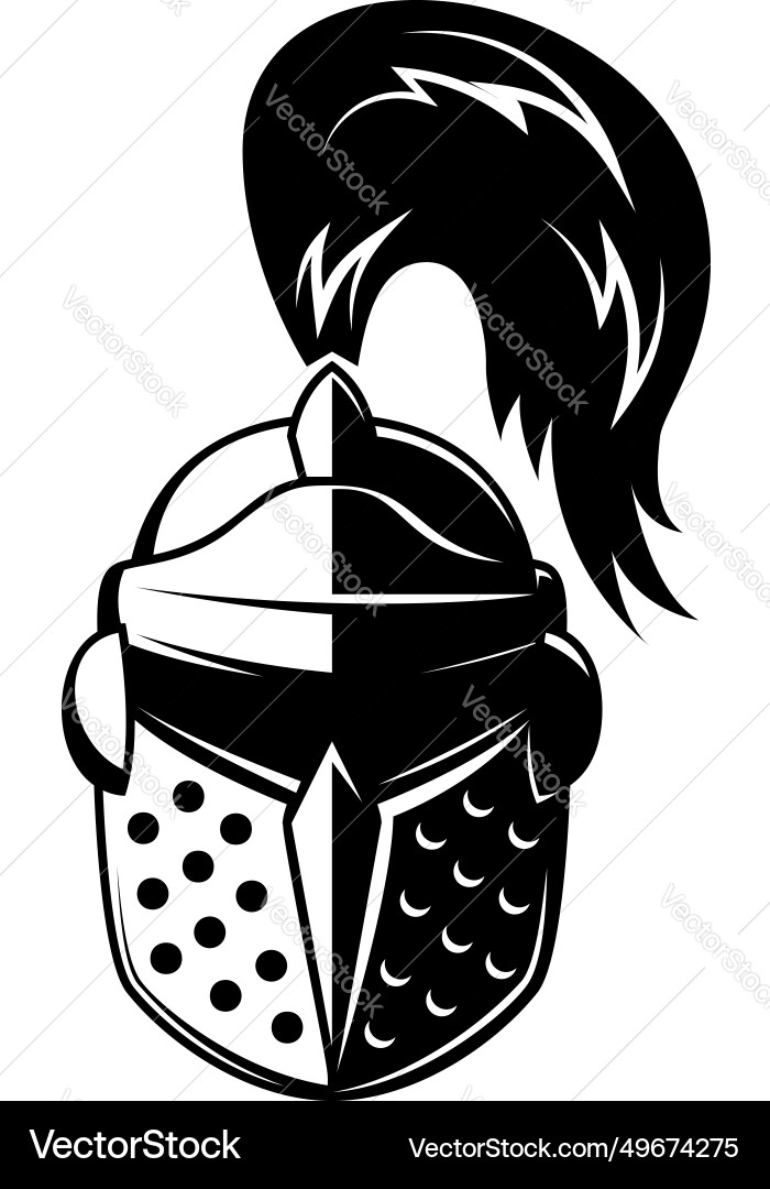 Black and white of knight helmet warrior Black and white of knight helmet warrior vector image