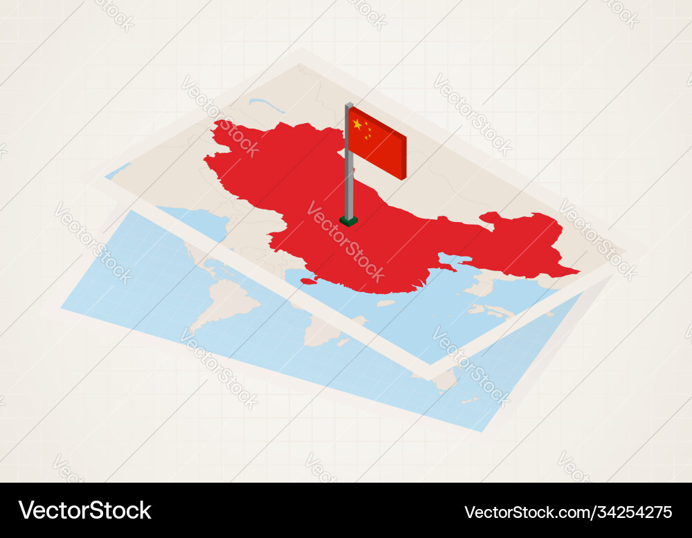 China selected on map with isometric flag vector image