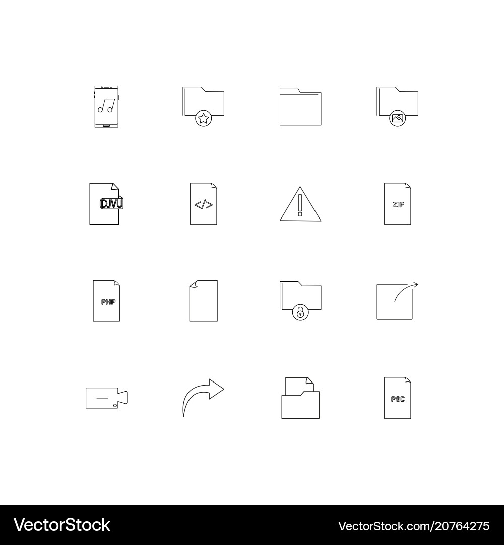 Files and folders sign linear thin icons set vector image