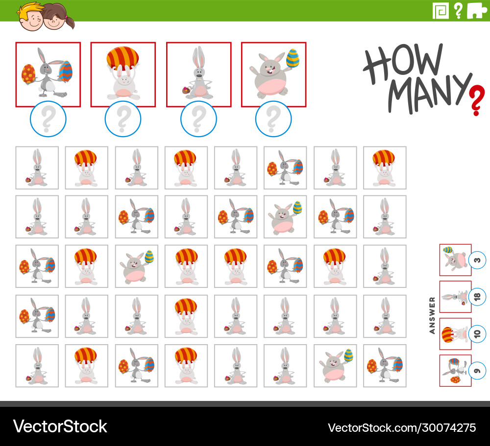 How many easter bunnies characters counting game How many easter bunnies characters counting game vector image