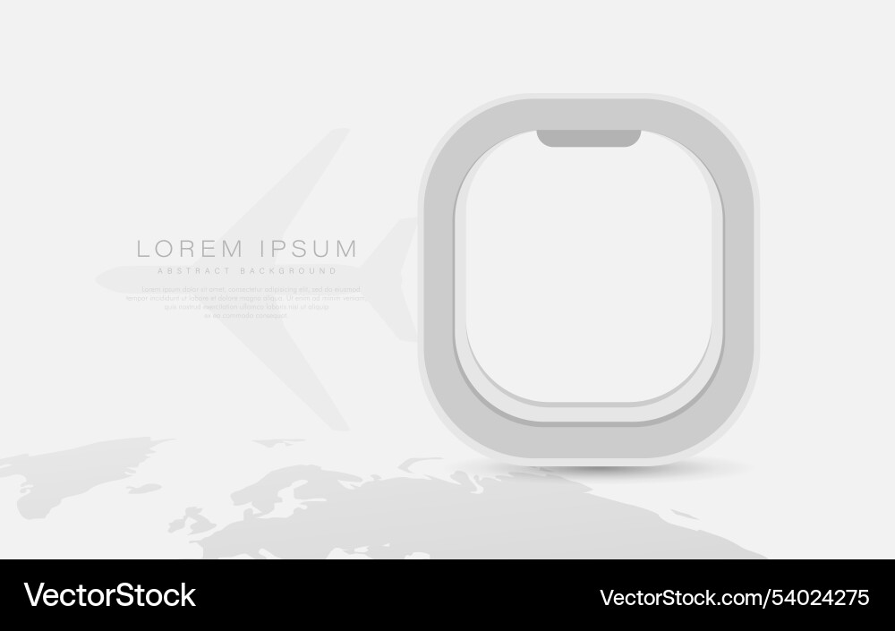 Minimalist airplane window view with world map Minimalist airplane window view with world map Vector Image