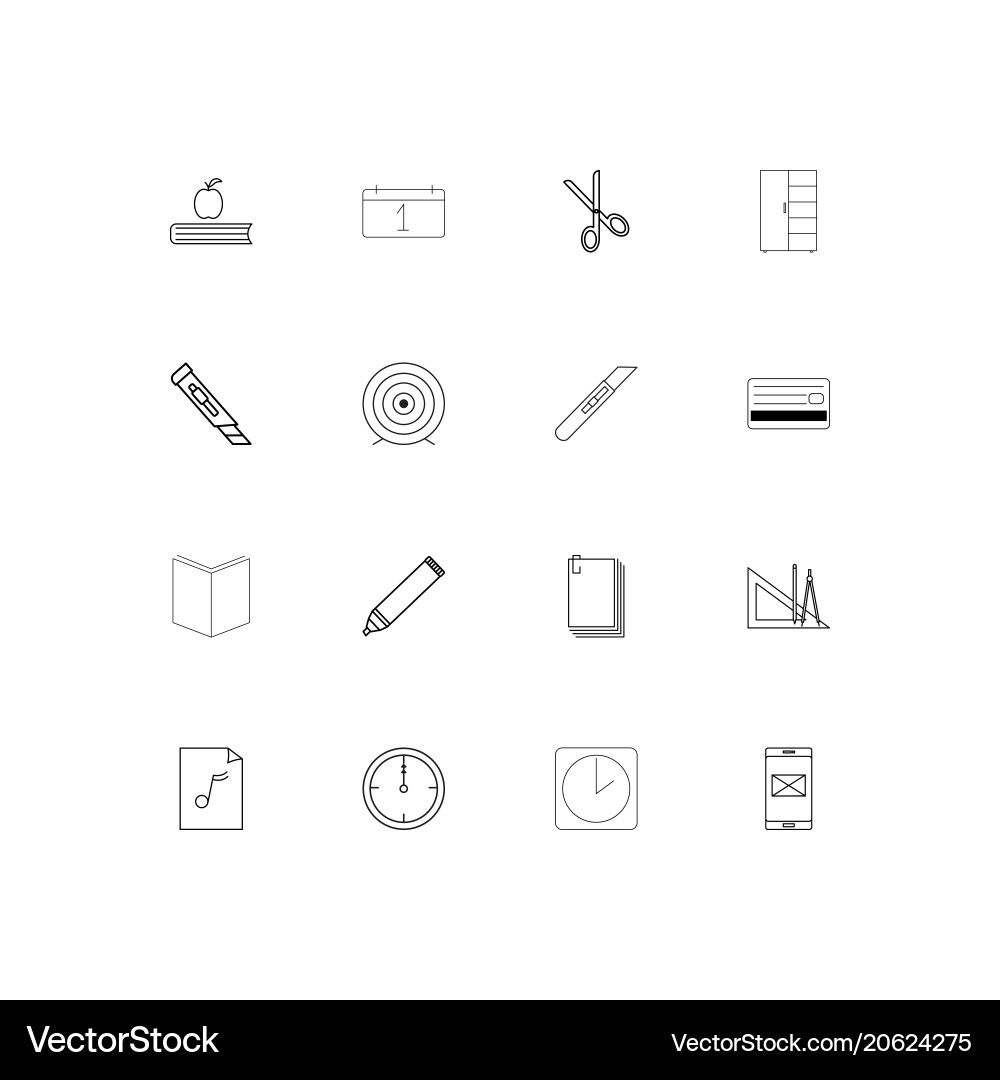 Office simple linear icons set outlined vector image
