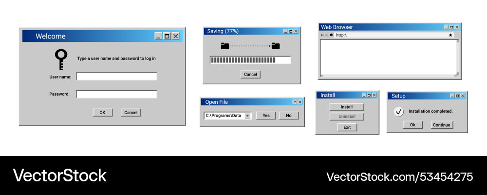 Old user interface windows retro loading window Vector Image