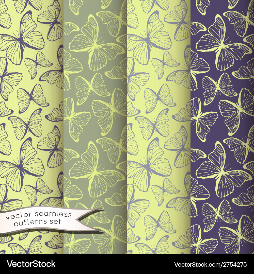 Outline butterflies seamless patterns set Vector Image