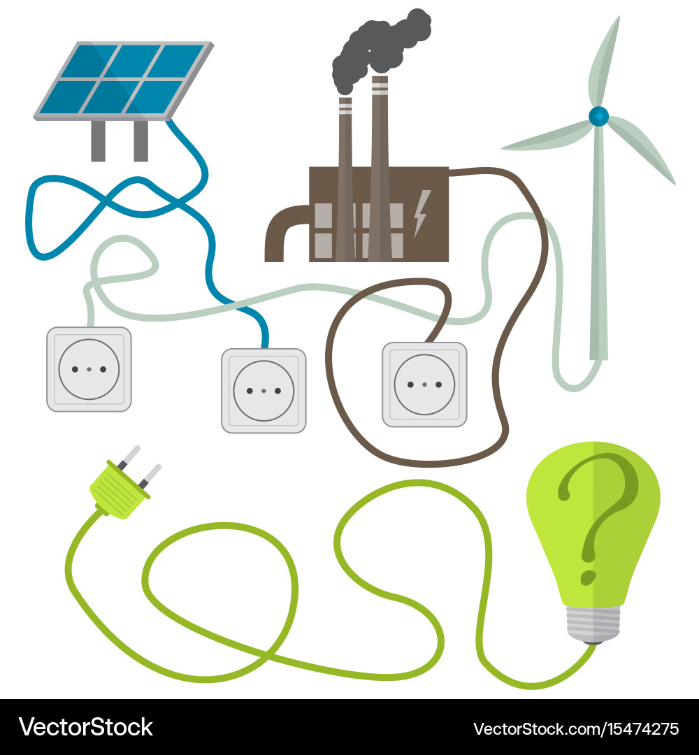 Renewable Energy Icons - Solar & Wind Vector Image