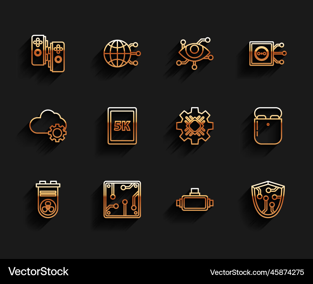 Set line video graphic card processor gamepad Set line video graphic card processor gamepad Vector Image