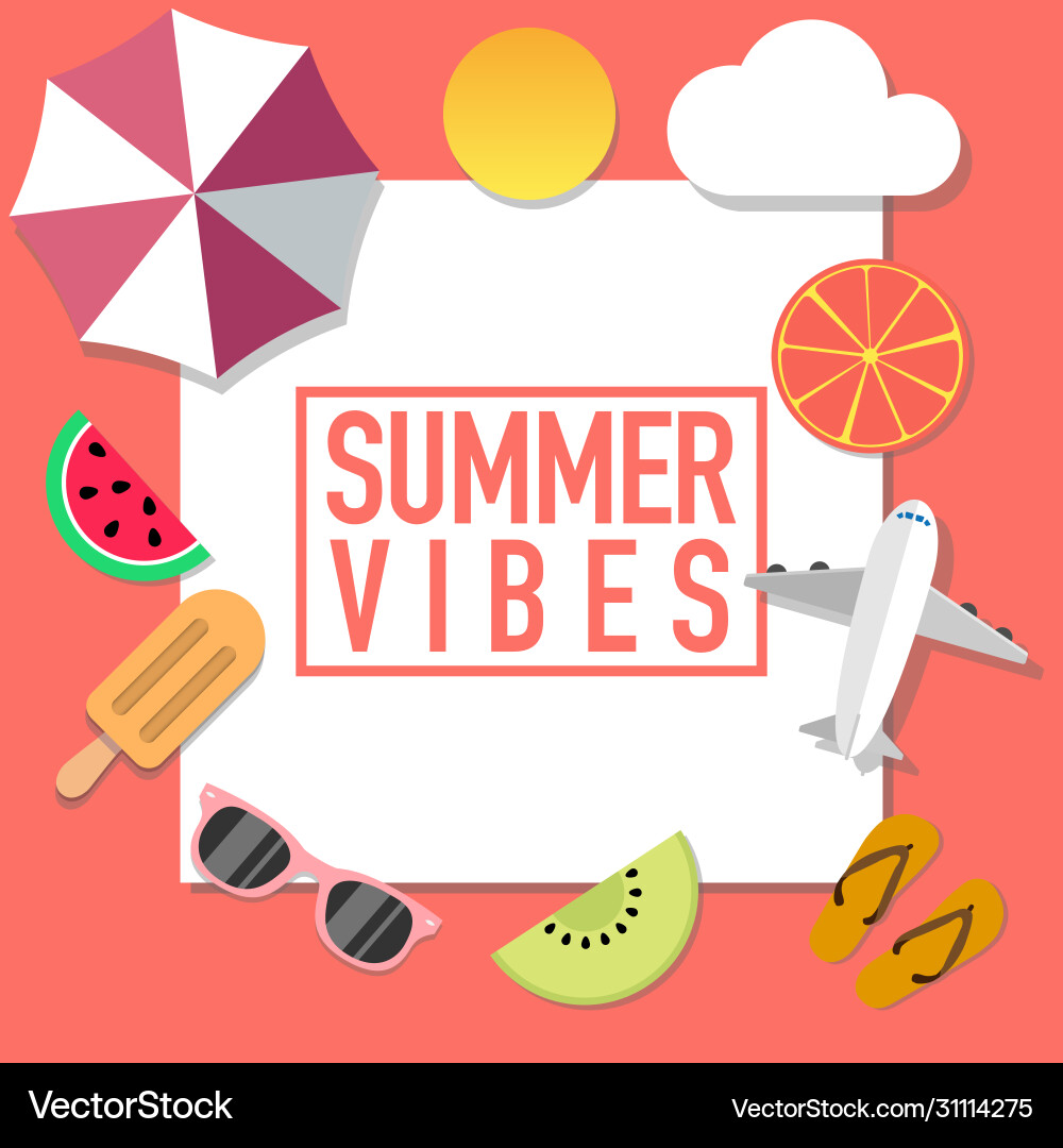 Summer mood style advertisement with many objects Summer mood style advertisement with many objects vector image