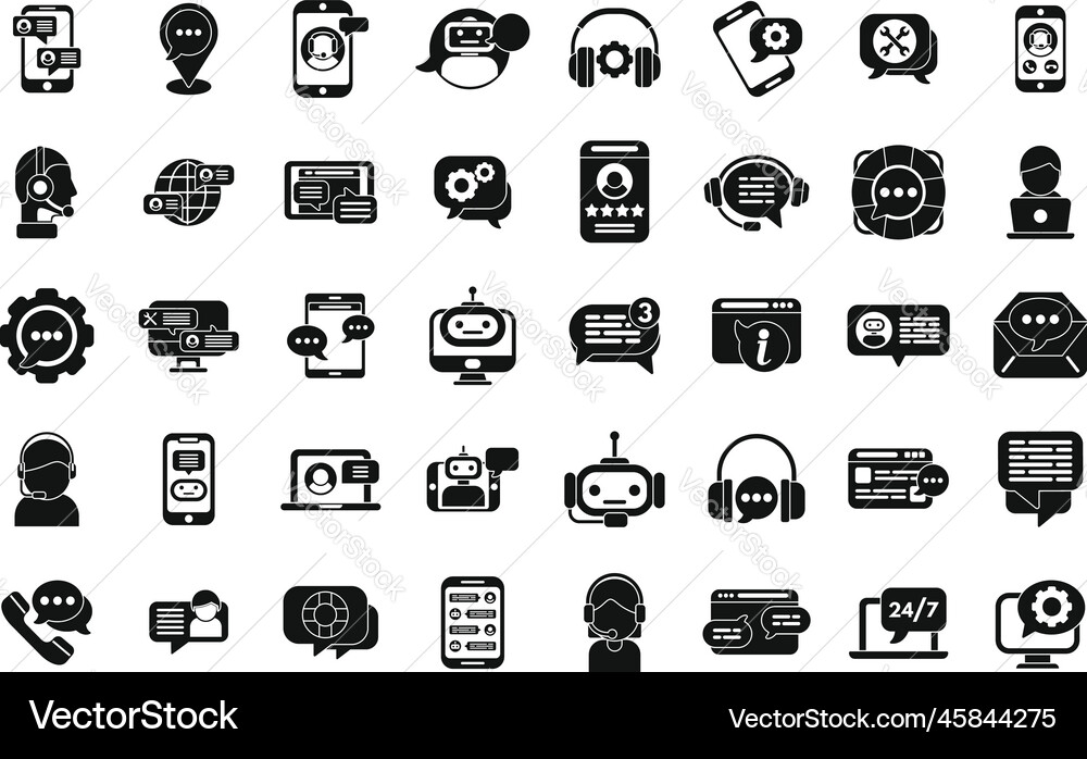 Support chat icons set simple call center vector image