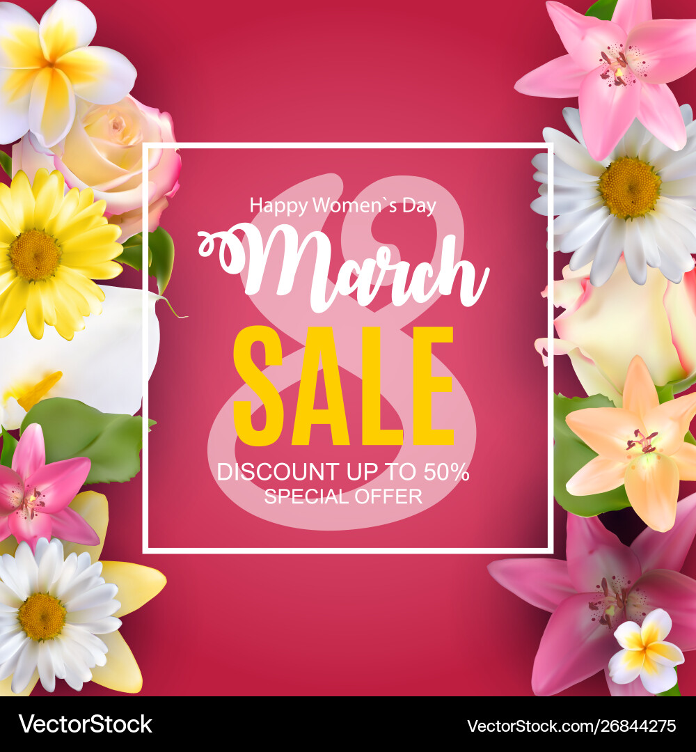 Womens day 8 march sale spring design with flower Womens day 8 march sale spring design with flower vector image