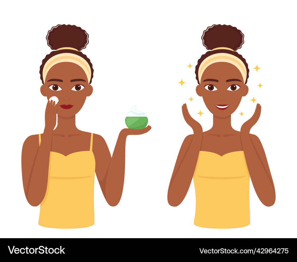 Young dark skinned woman care her skin face Young dark skinned woman care her skin face vector image