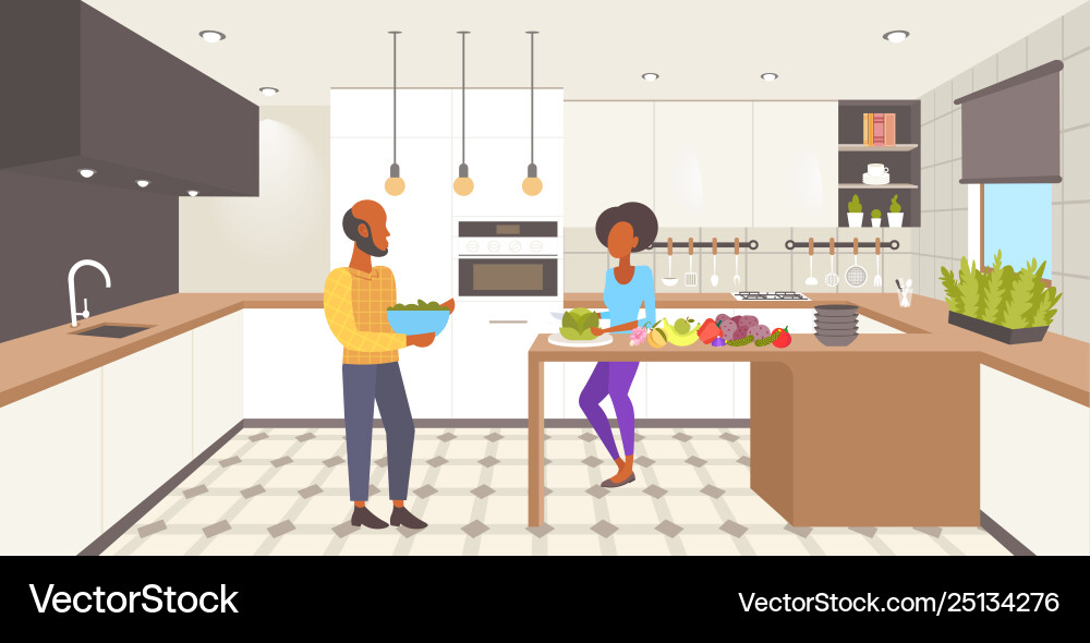 Afrikanische amerikanische Paar Kochen zusammen Frau Afrikanische amerikanische Paar Kochen zusammen Frau vektorbild