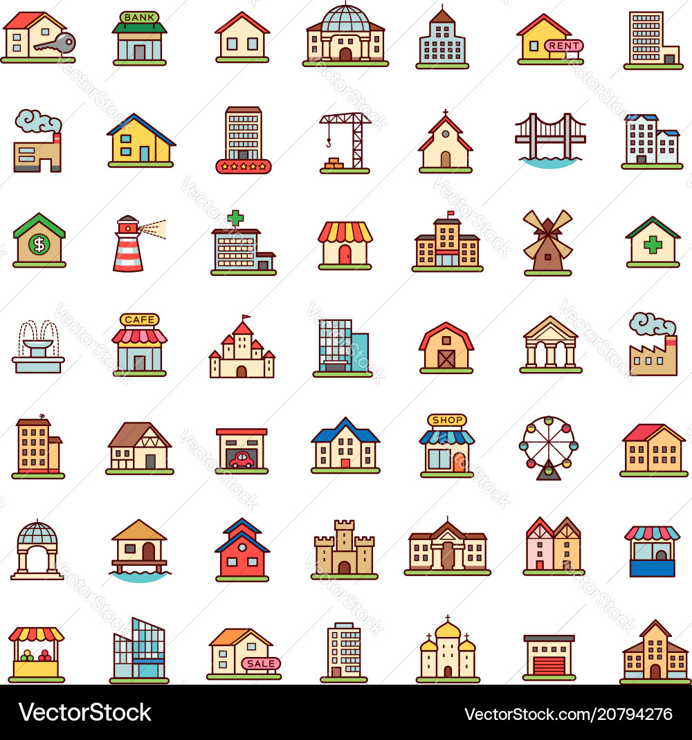 Architecture Icon Set - Buildings & Structures vector image