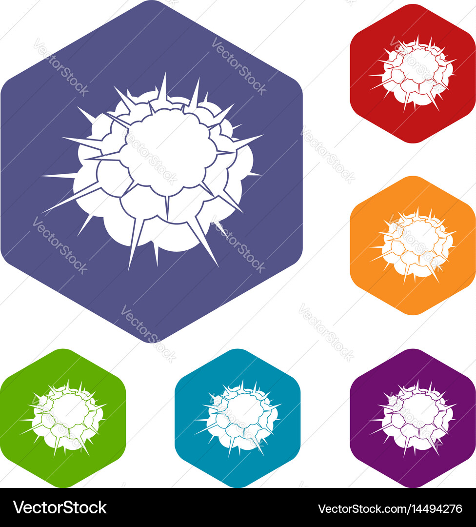 Atomic explosion icons set hexagon Vector Image