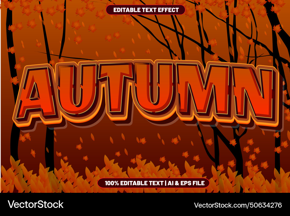 Autumn editable text effect emboss style vector image