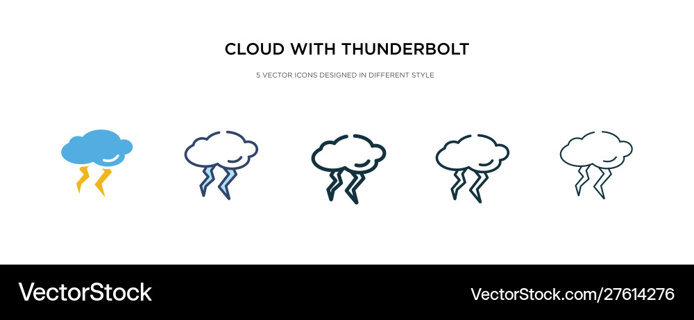 Cloud with thunderbolt icon in different style vector image