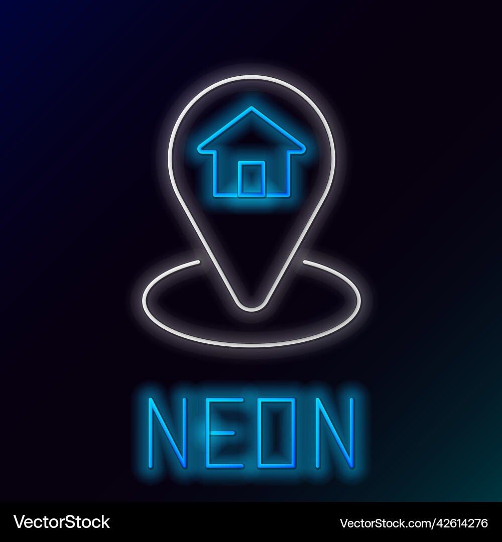 Glowing neon line map pointer with house icon Glowing neon line map pointer with house icon vector image