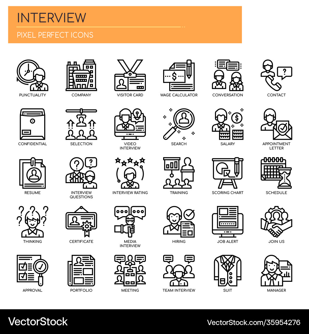 Interview thin line and pixel perfect icons vector image