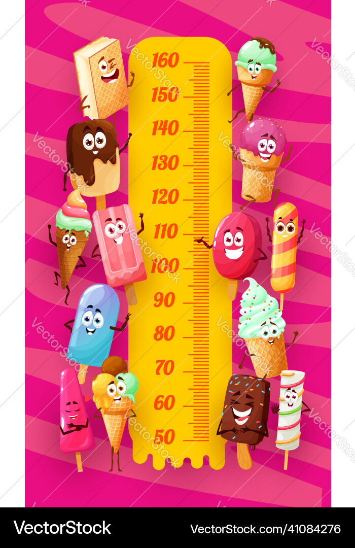 Kids height chart with funny cartoon ice cream Kids height chart with funny cartoon ice cream vector image