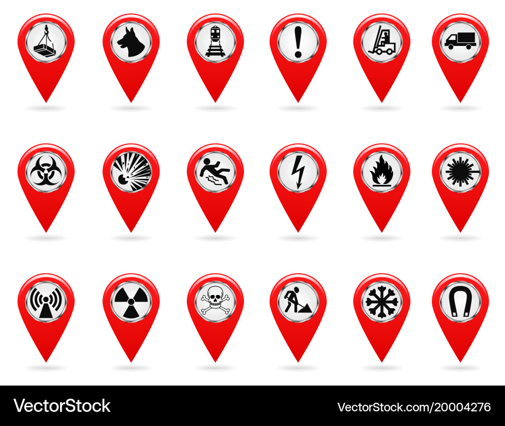 Map pointers set of safety symbols location Vector Image