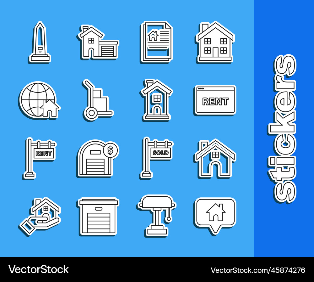Set line map pointer with house hanging Vector Image