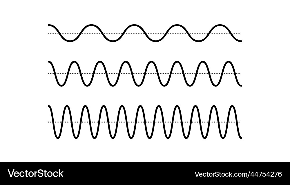 Sinusoid signals set black curve sound waves Sinusoid signals set black curve sound waves vector image