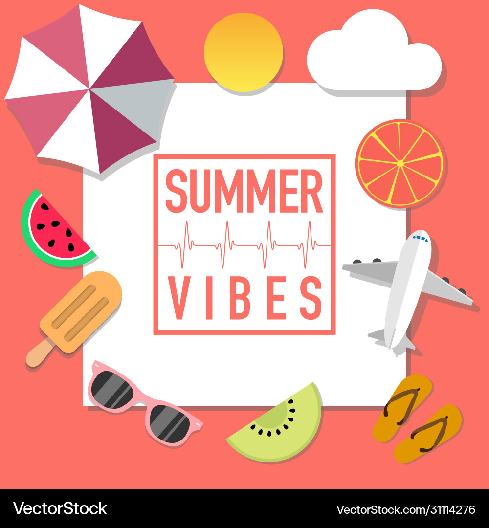 Summer mood style advertisement with many objects Vector Image