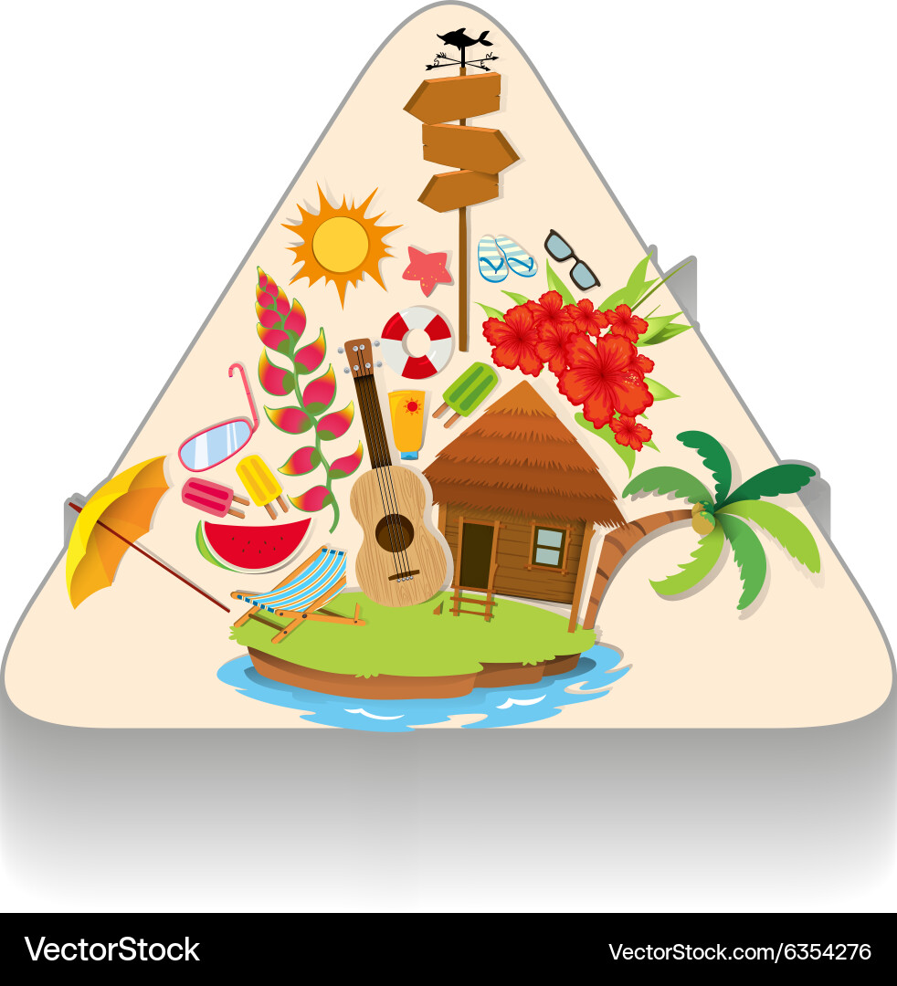 Summer theme with island and objects Vector Image