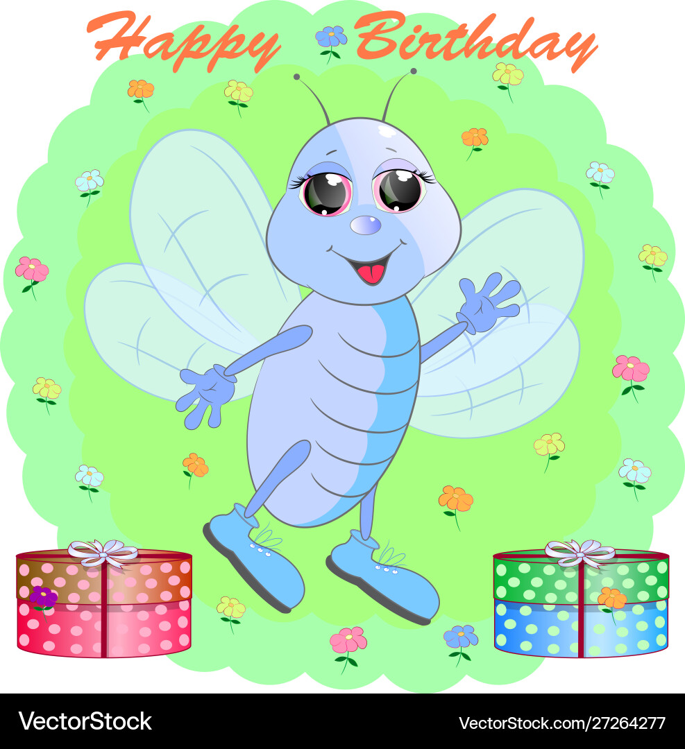 Birthday greeting card with blue butterfly Birthday greeting card with blue butterfly vector image