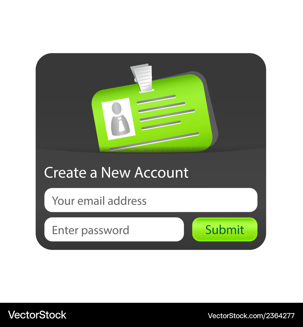 Create a new account form with green id card vector image