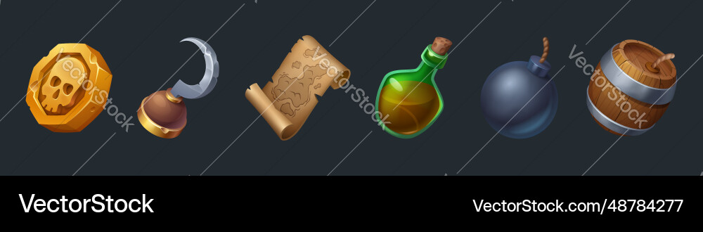 Pirate game ui element icon with old treasure map Vector Image