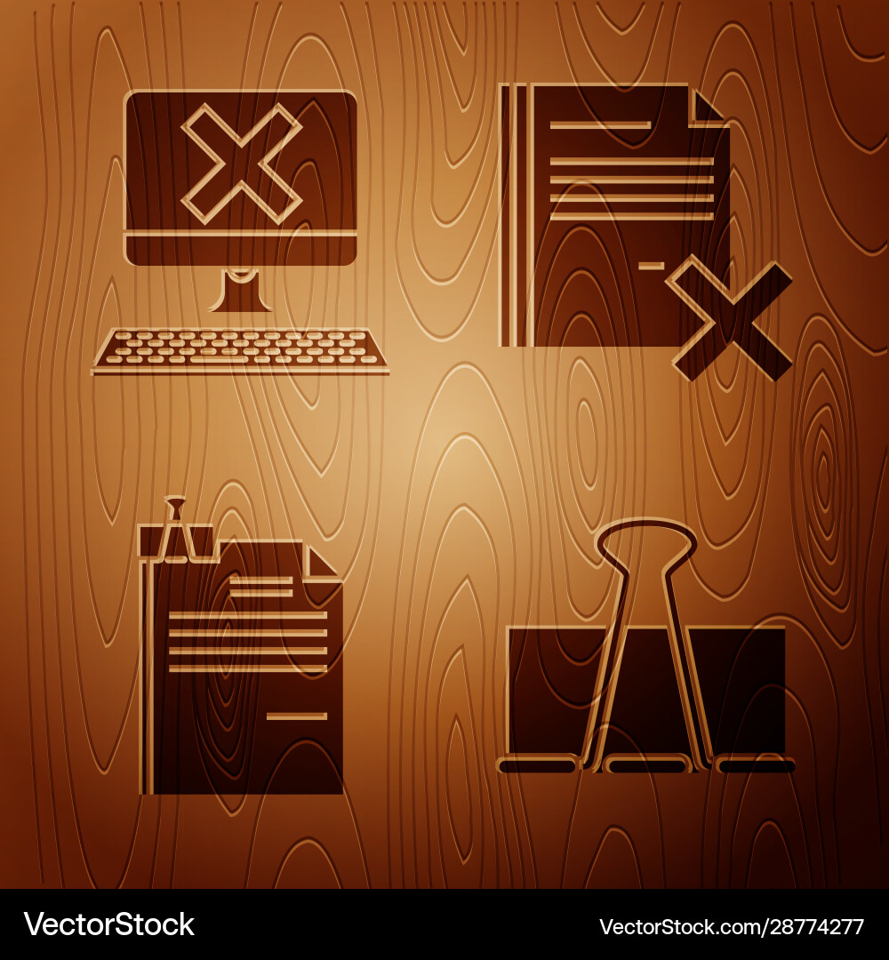 Set binder clip computer with keyboard and x mark Set binder clip computer with keyboard and x mark vector image