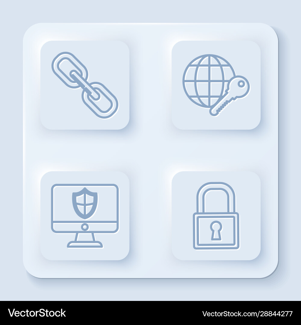 Set line chain link globe key computer monitor Set line chain link globe key computer monitor vector image