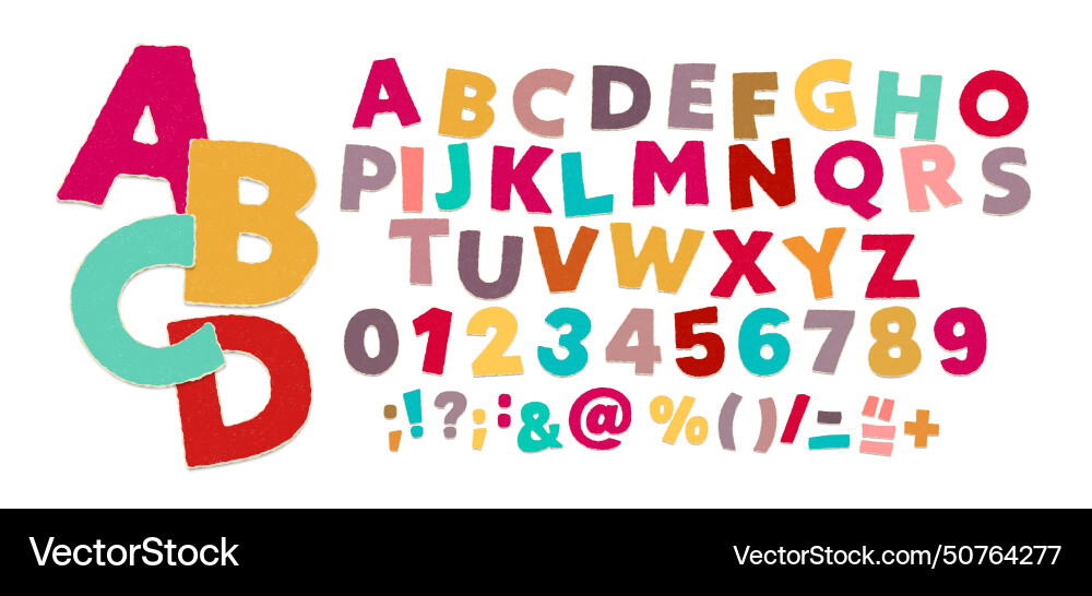 Torn paper bits and pieces collage alphabet font Torn paper bits and pieces collage alphabet font vector image