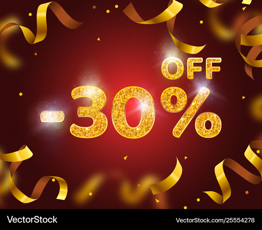 Banner 30 off mit Aktienrabatt Prozent Gold Banner 30 off mit Aktienrabatt Prozent Gold vektorbild