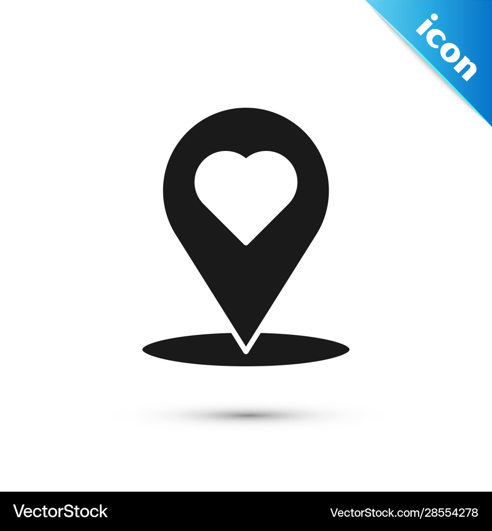 Black map pointer with heart icon isolated Black map pointer with heart icon isolated vector image