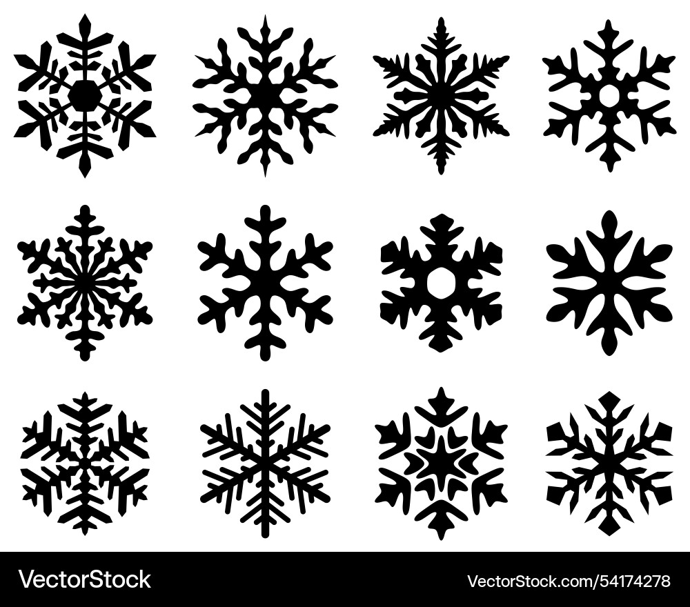 Black snowflake icon collection Royalty Free Vector Image