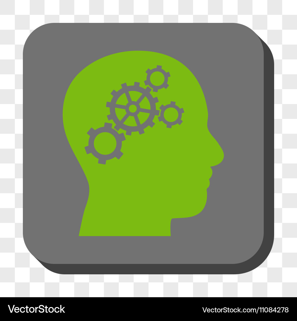 Brain gears rounded square button vector image