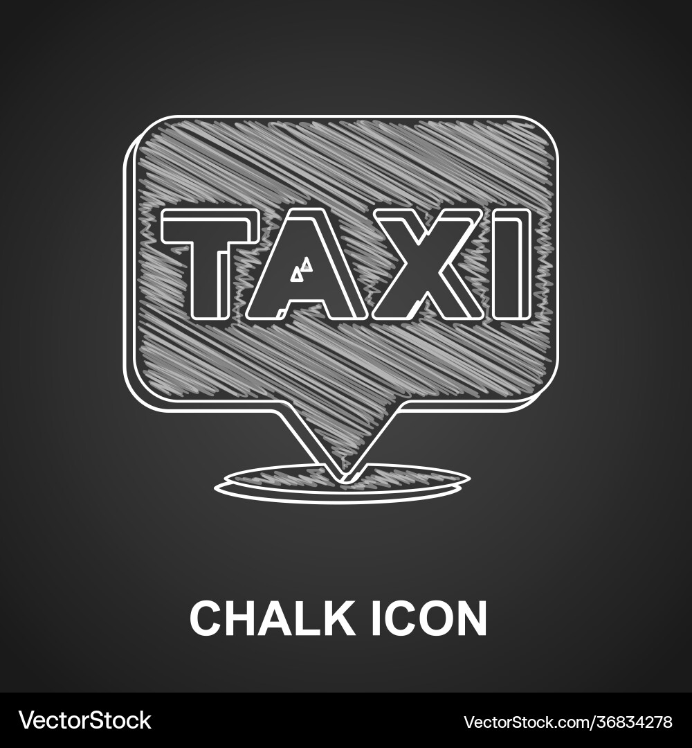Chalk map pointer with taxi icon isolated on black Chalk map pointer with taxi icon isolated on black vector image