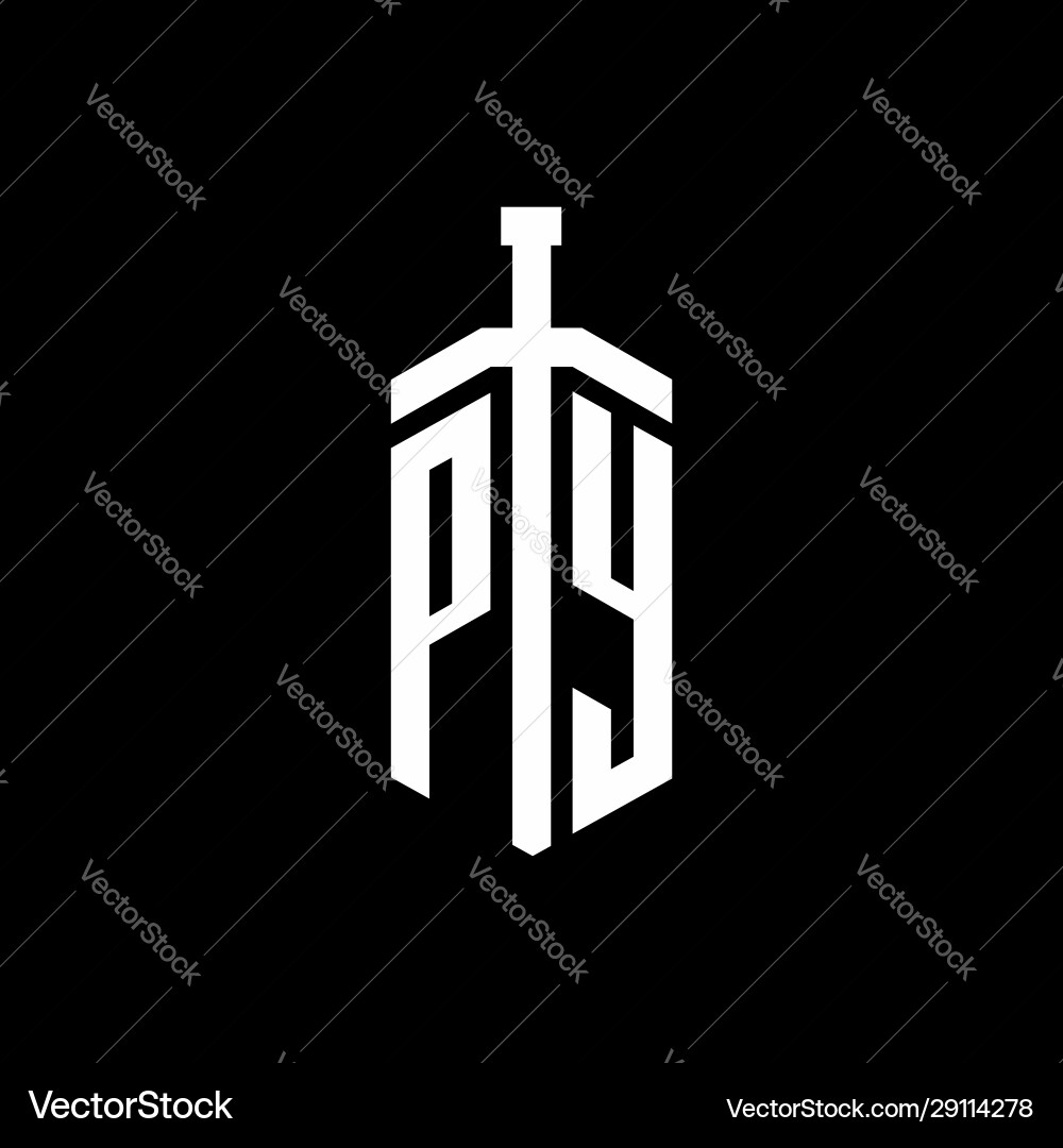 Py logo monogram with sword element ribbon design Vector Image