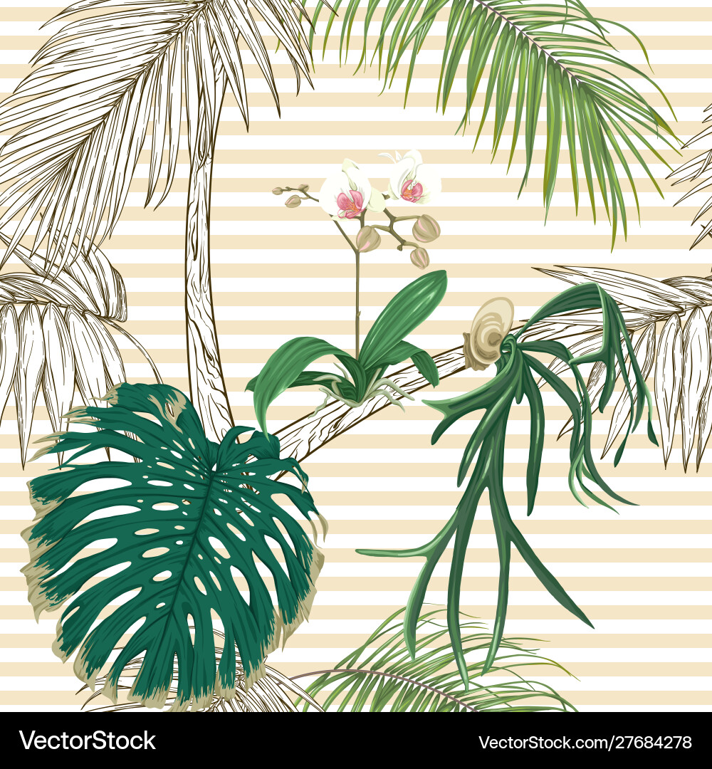 Seamless pattern background with tropical plants Seamless pattern background with tropical plants Vector Image